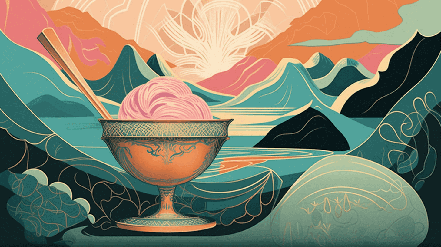 An illustration of handmade, from-scratch ice cream in a bowl, representing the artisan gelato from Gina's Gelato in Nelson BC.