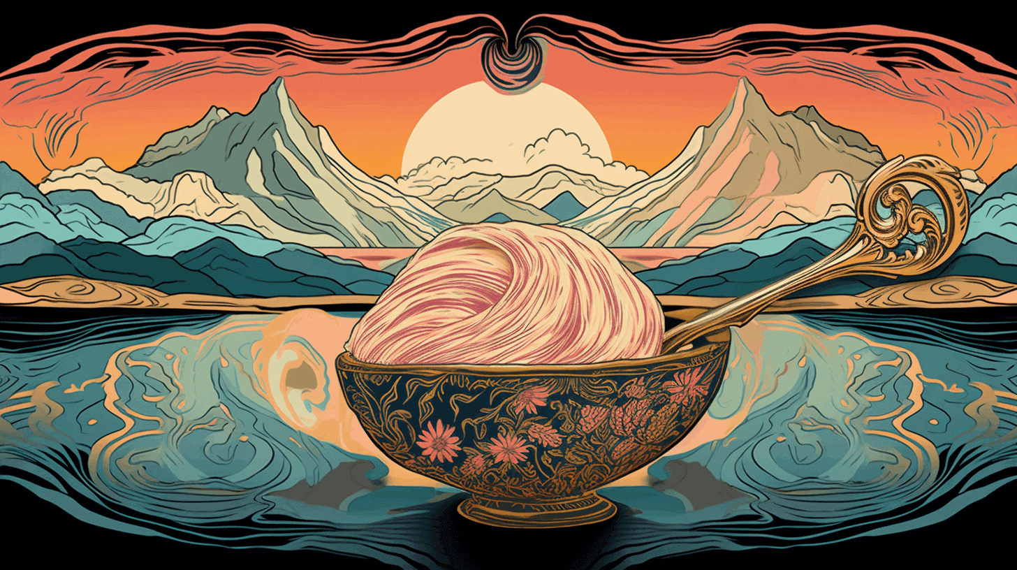 An ornate bowl of traditional gelato, representing a classic artisan dessert from Gina's Gelato in Nelson BC.